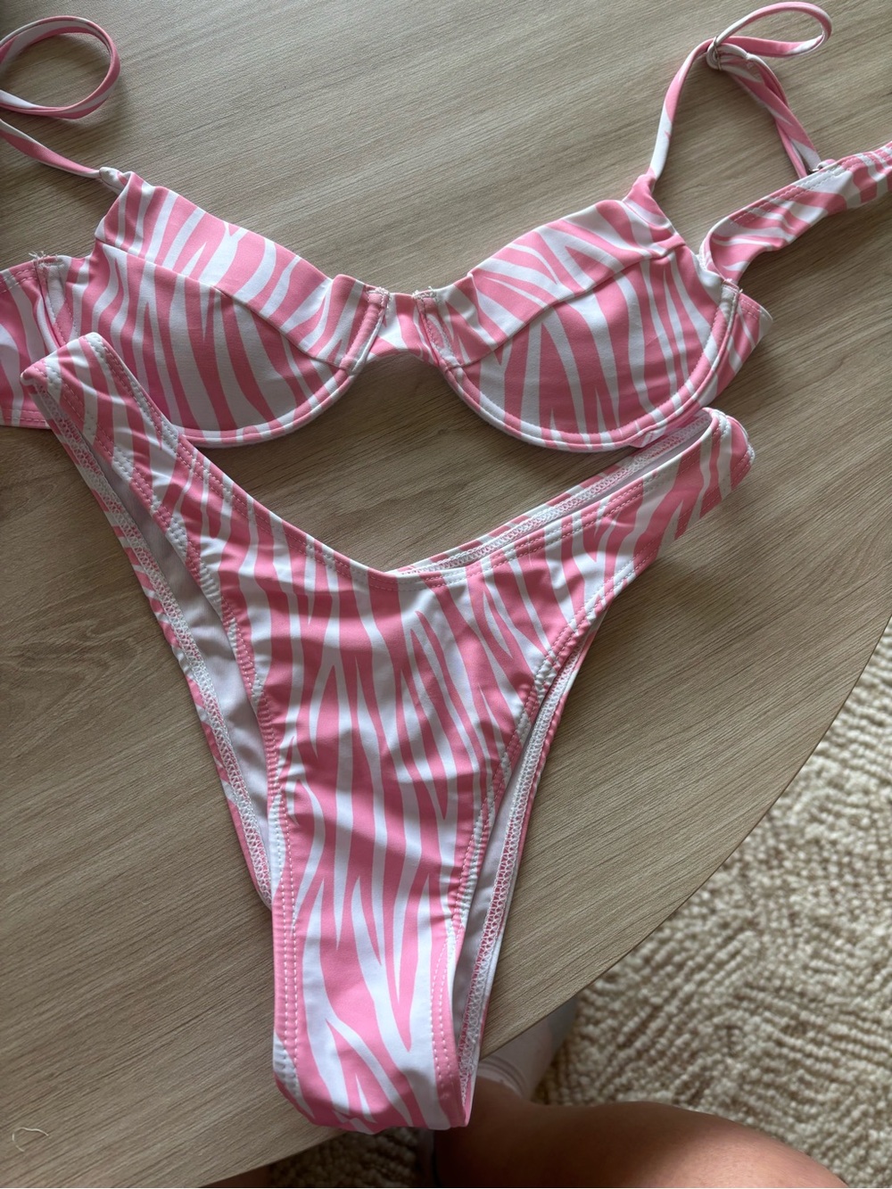 NWOT SHEIN Pink and White Zebra Stripe Bikini Set